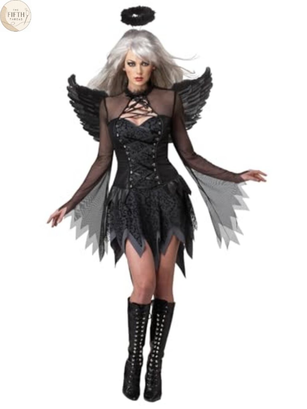 Fallen Angel Costume Dress Halo Wings X-Small Polyester Blend